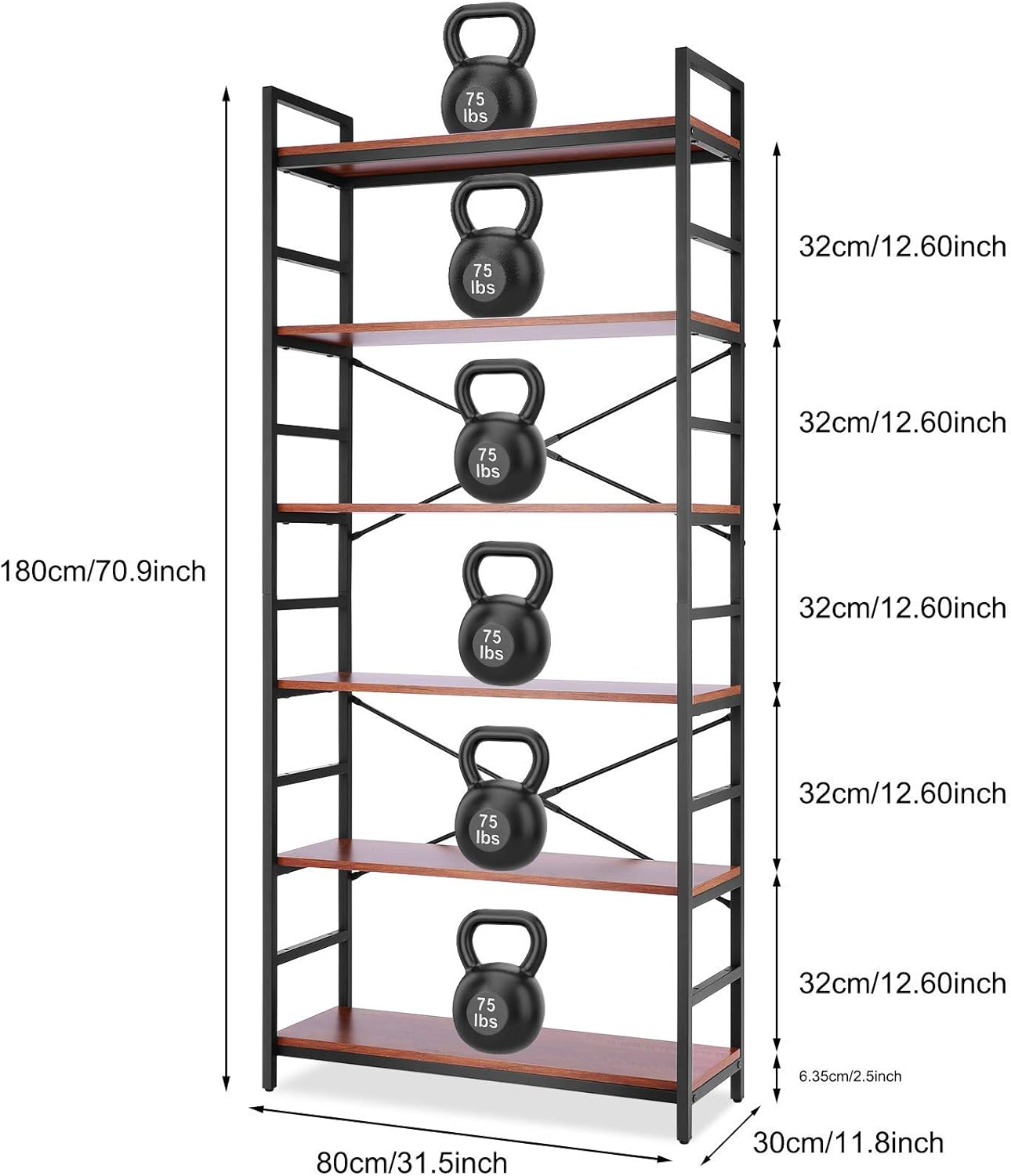 Devo Book Shelves, 6 Tier Vintage Bookcase Wood Etagere Storage Shelf Organizer, Industrial Tall Standing Bookshelf for Home Office,Modern Open Shelving Unit Metal Rack Shelves for Kitchen Bathroom : Home & Kitchen