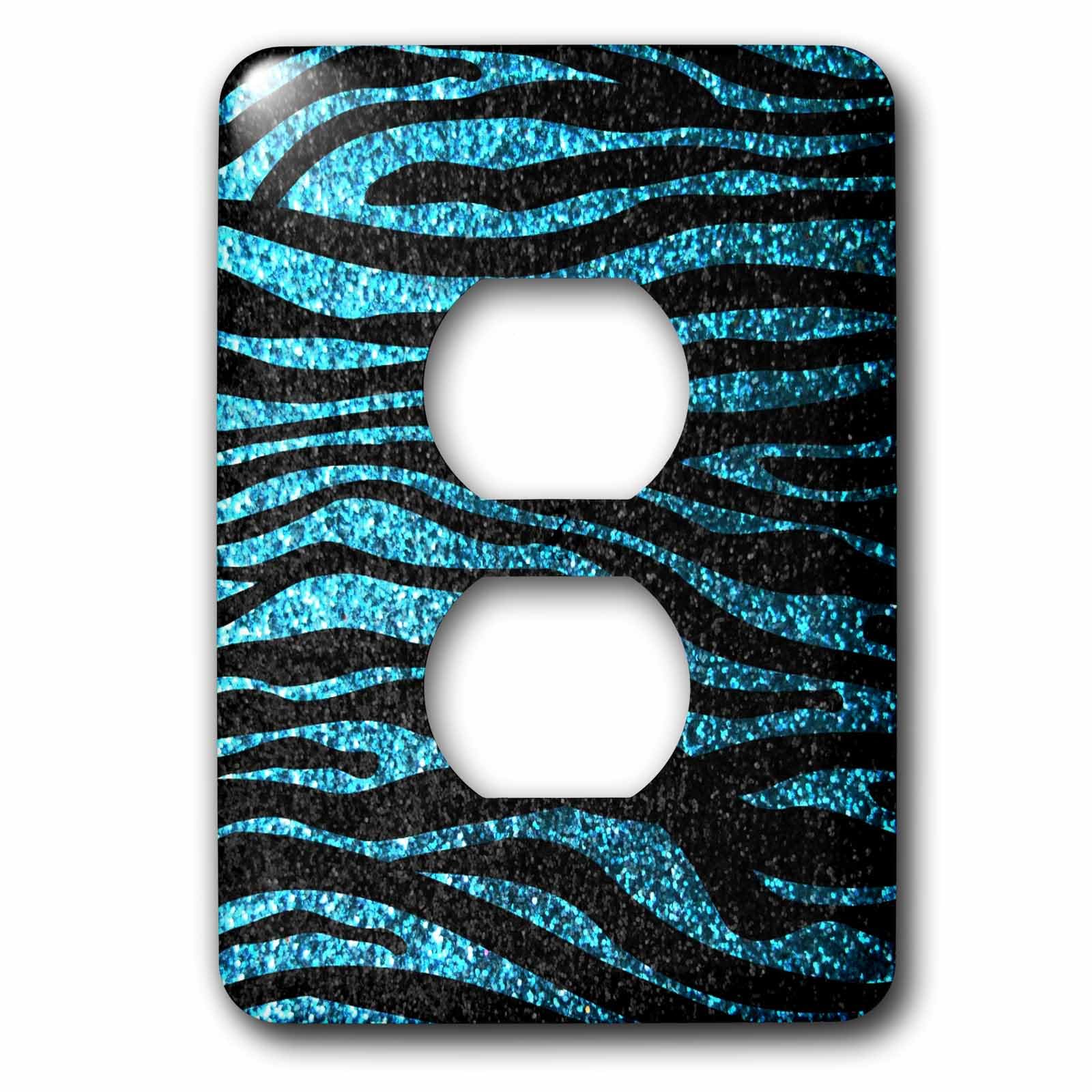 Placa decorativa y carcasa para 2 enchufes con diseño moderno de cebra en azul