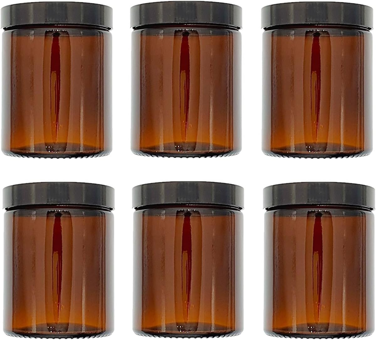 Avalon Cosmetic Packaging PACK of 6 Empty AMBER Glass Jars with Black Urea Airtight Lids for