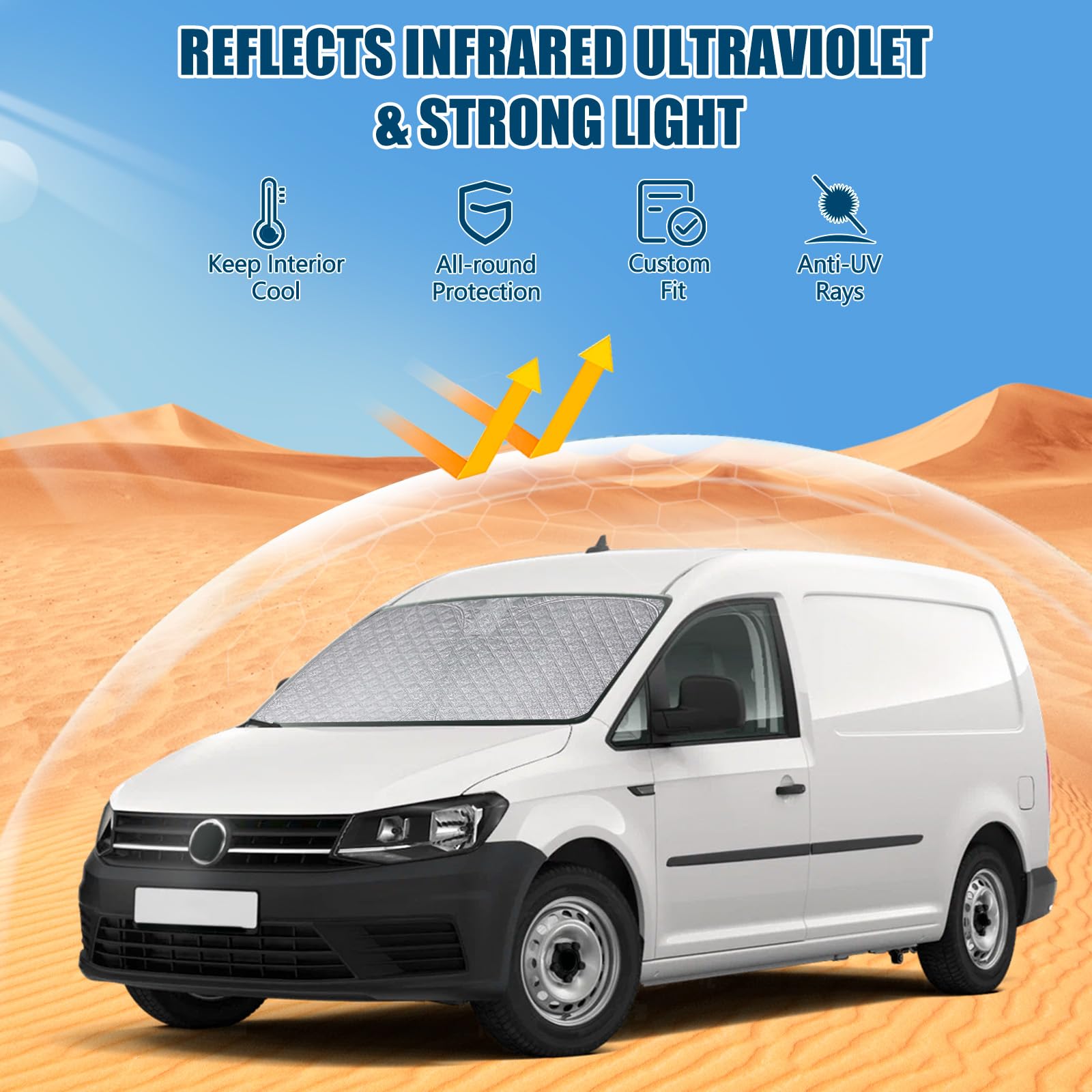Copertura del Parabrezza Dell'auto Sostituzione per VW Caddy 2004-2026, Parasole per Parabrezza per Auto all'interno Pieghevole, Protezione Antipolvere Riflettente UV