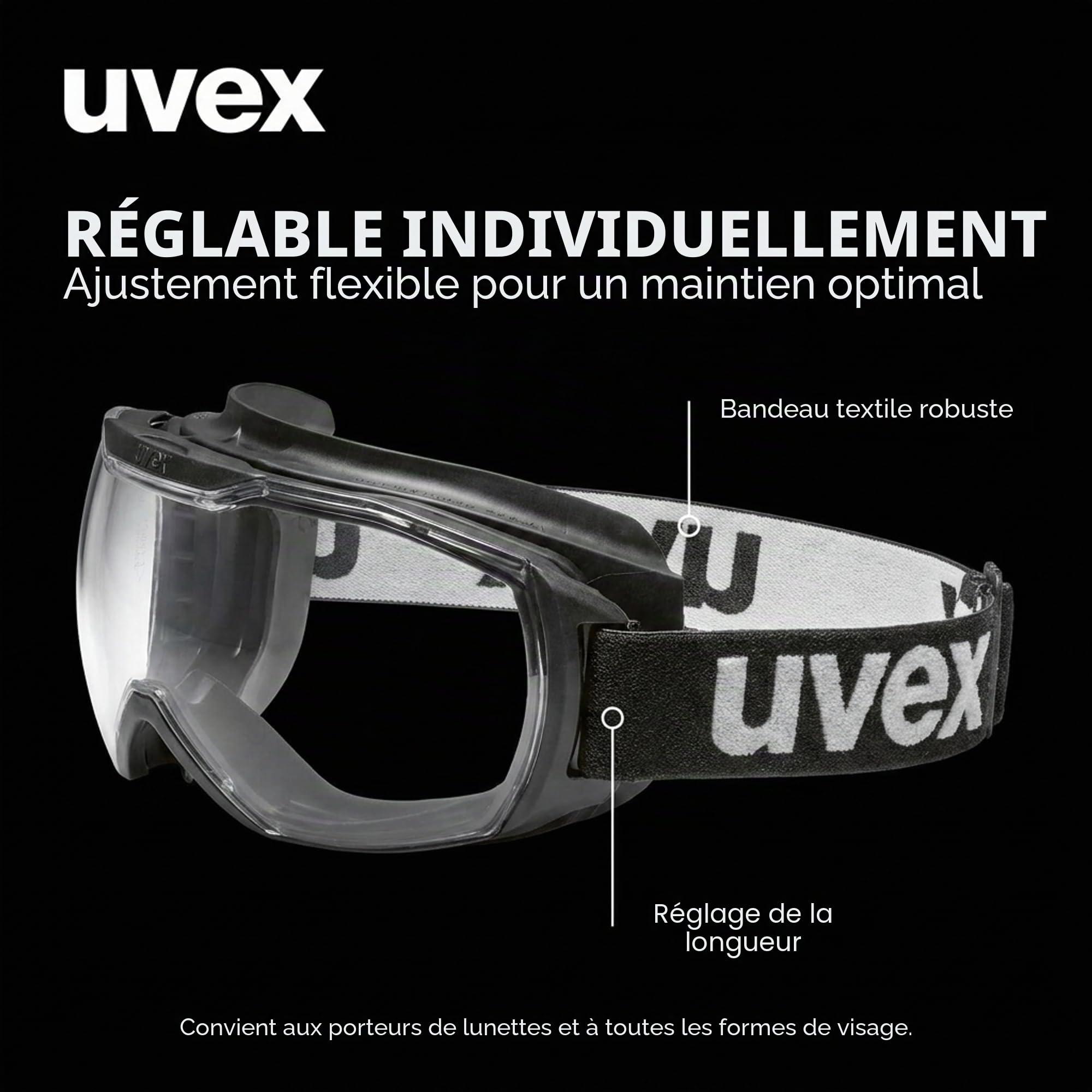 Surlunettes Uvex Megasonic pour porteurs de Lunettes - sans buée et résistantes aux Rayures