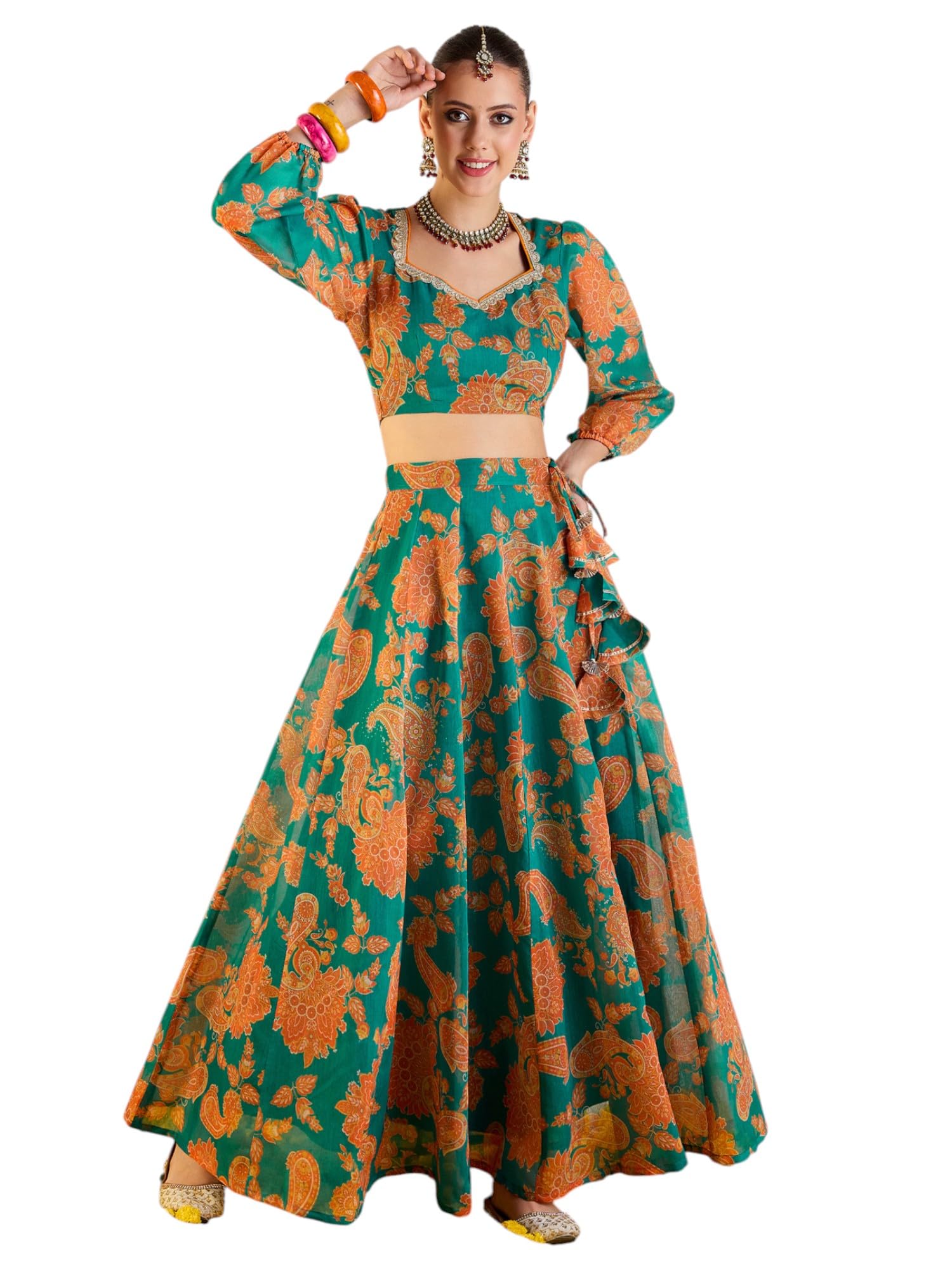 shae by sassafras Women Floral Anarkali Skirt With Crop Top-picture-10