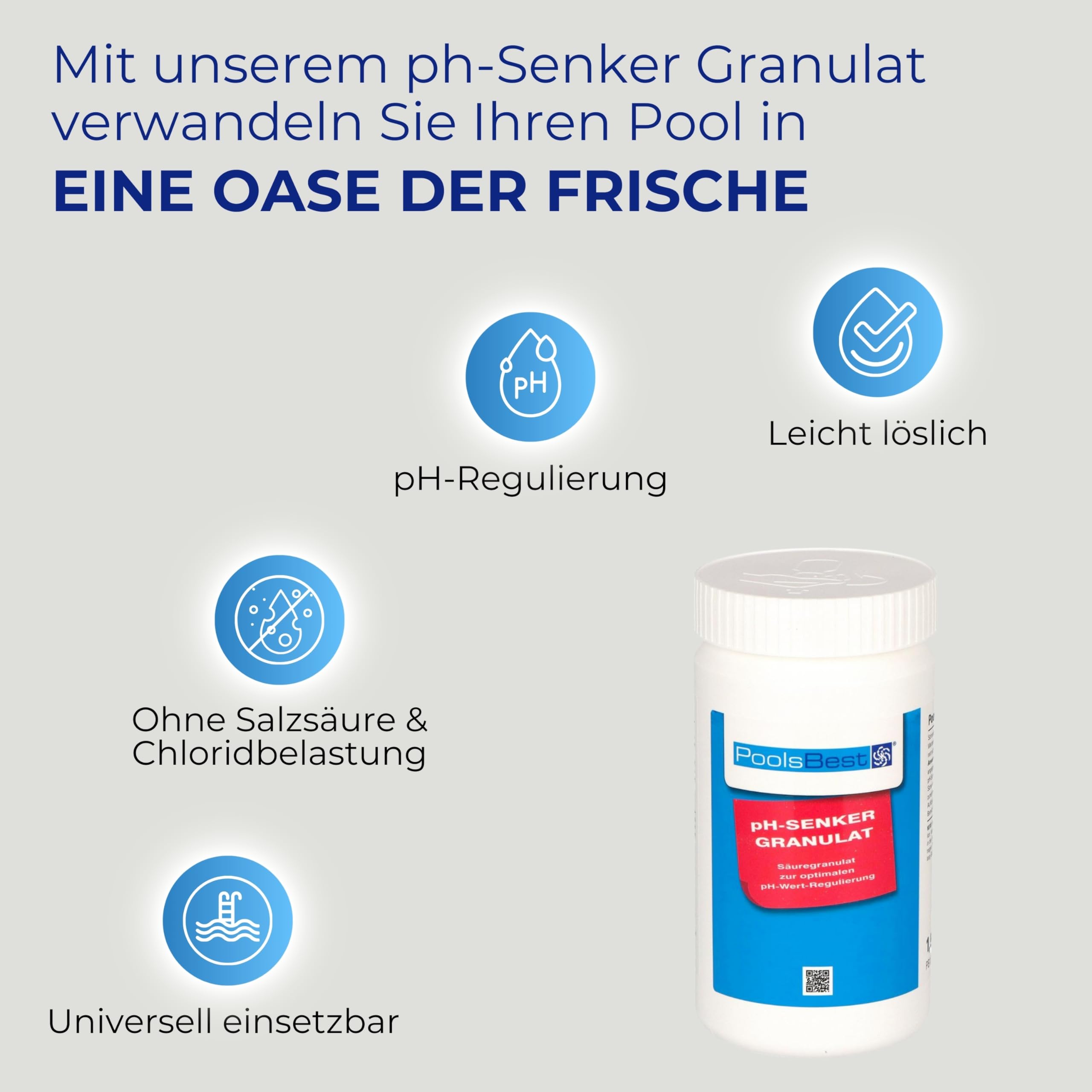 PoolsBest pH Senker Granulat 1,5kg inkl. Messbecher I pH Minus zur optimalen pH-Wert Regulierung im Pool I hochwertiges pH Senker Pool Granulat I pH-Wert senken