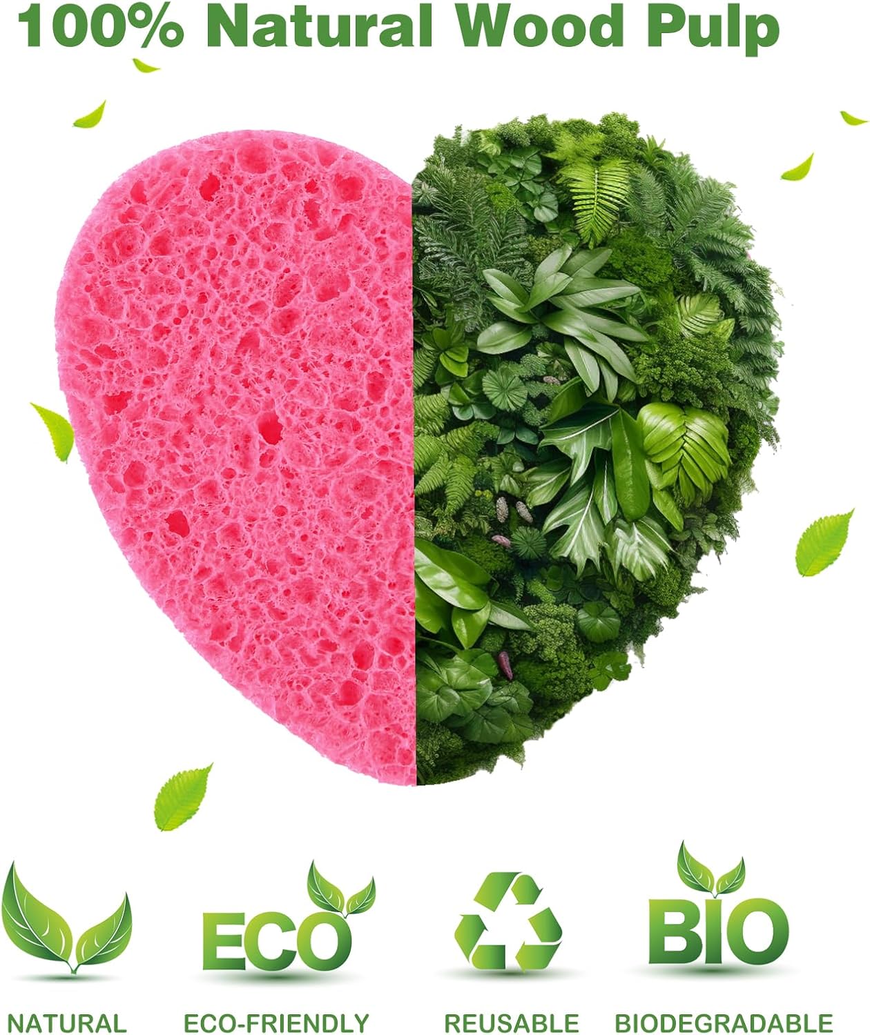 50-Count Compressed Facial Sponges for Estheticians- 100% Natural Cellulose Face Sponge Spa Sponges for Face Cleansing, Massage, Pore Exfoliating, Mask, Makeup Removal (Love-Pink)