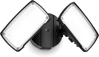 LUTEC 32W 3500LM Integrated Dual-Head LED Flood Light Outdoor,Switch Controlled LED Security Light,5000K Wall Mount Exterior Flood Light,P65 Waterproof for Garage, Yard, Patio-Black