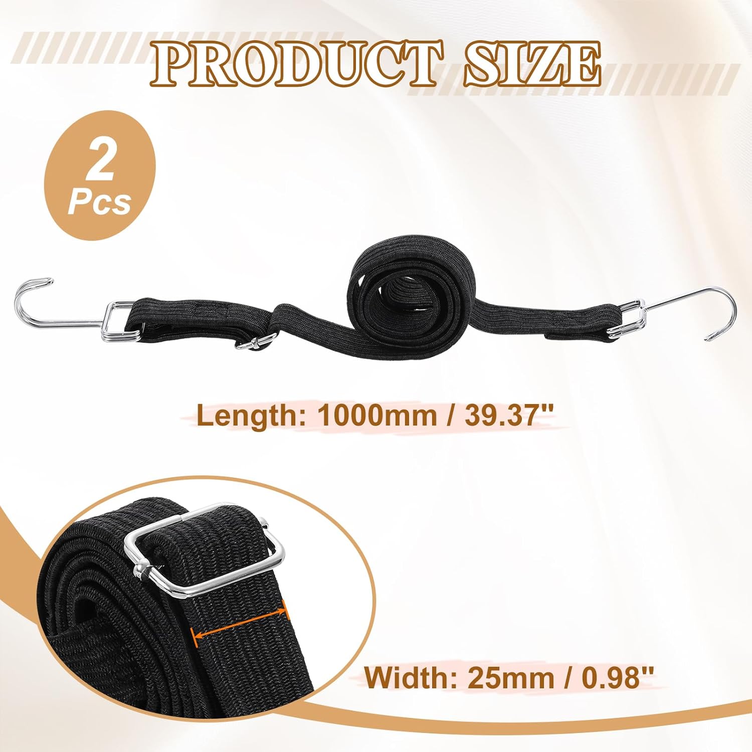 uxcell 2Pcs Adjustable Bungee Cords with Hooks, 39 Inch Flat Heavy Duty Elasticity Straps Rubber Bungee Cords with Buckle for Outdoor, Camping, Tarp, Bike Rack, Luggage, Black