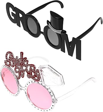 Ciieeo Bride and Groom Eyeglasses Set 2 pcs Photo Props for Bachelor Party Wedding Shower Party Favors Lightweight Eyeglasses for Wedding Decorations 9.72 X 3.81 X 3.81 in