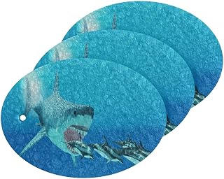 Megalodon Shark Striped Dolphins Kitchen Sponges Megalodon Attack Cleaning Dish Sponges Non-Scratch Natural Scrubber Sponge for Kitchen Bathroom Cars, pack of 3