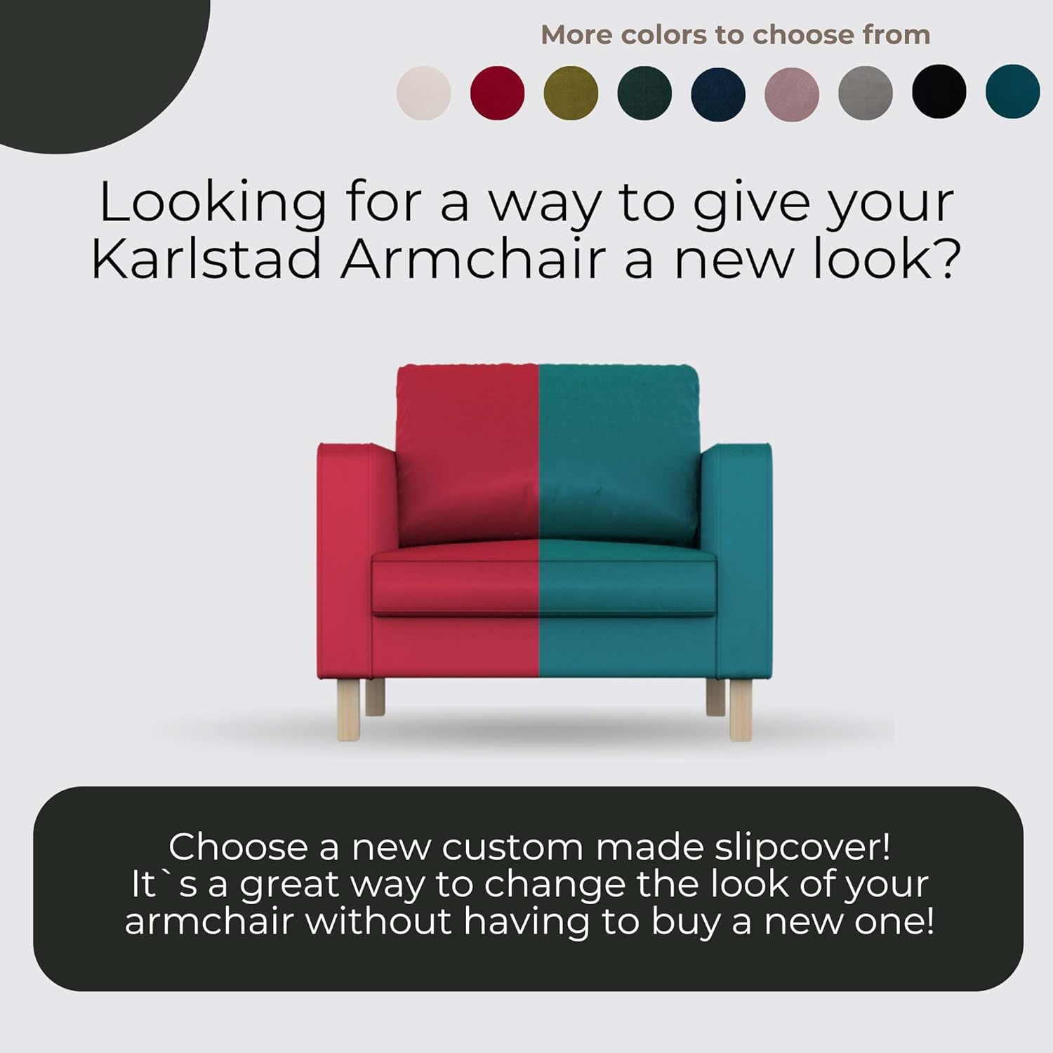 comfortly Cover for Karlstad Armchair, Replacement Slipcover, Heavy Duty 5 pcs Cover, Soft Durable Washable Pet-Friendly Fabric, Easy to Clean & Replace (Tiffany - Dark Green)