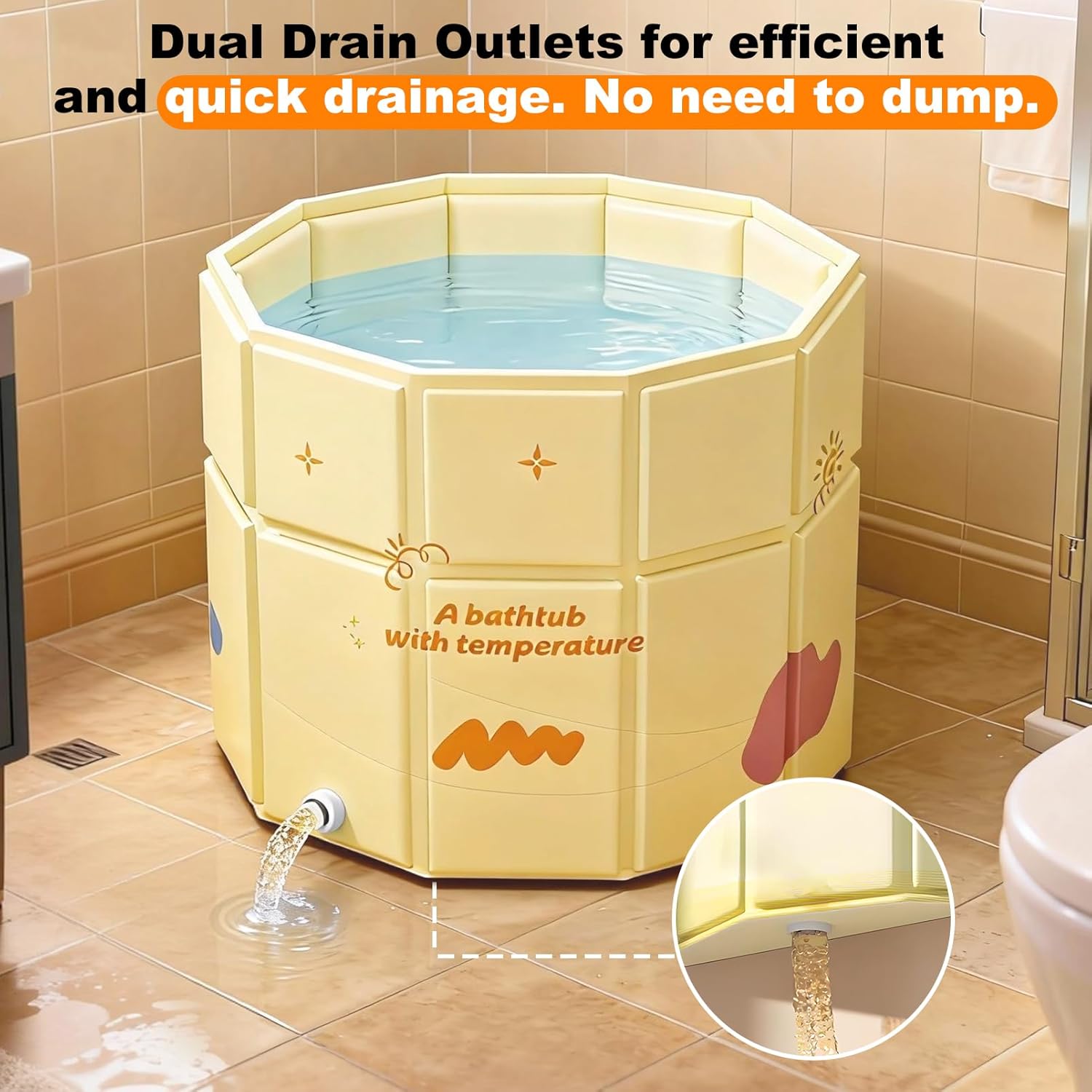 Portable Bathtub for Adult 27.5"x31.5" Collapsible Cold Plunge Bathtub Foldable No Installation Ice Bath Tub for Shower Stall, Bathroom Hot SPA Soaking Standing Tub