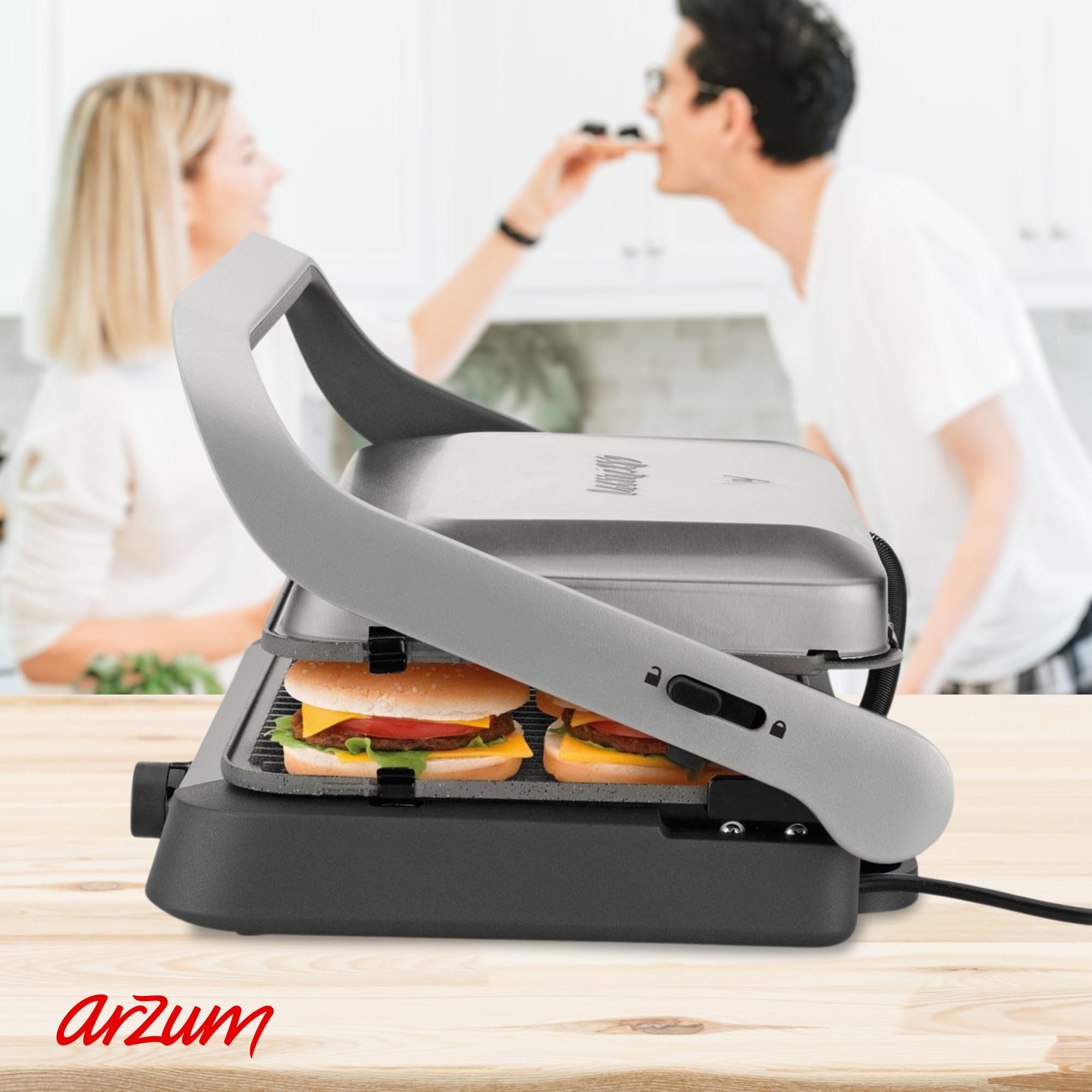 Arzum AR2001 Tostcu Delux Kontaktgrill Panini Maker Sandwichmaker, 1800W Leistung, 180 Grad Aufklappbarer Tischgrill, Abnehmbare Granitplatten für 6 Scheiben