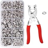 Snap Fasteners Kit - 100 Sets Metal Snaps Buttons with Fastener Pliers Press Tool - 400PCS 9.5mm Five Claw Buckle Tool Set,Heavy Duty Press Tool Kit Perfect for DIY Crafts Clothes and Sewing (Silver)
