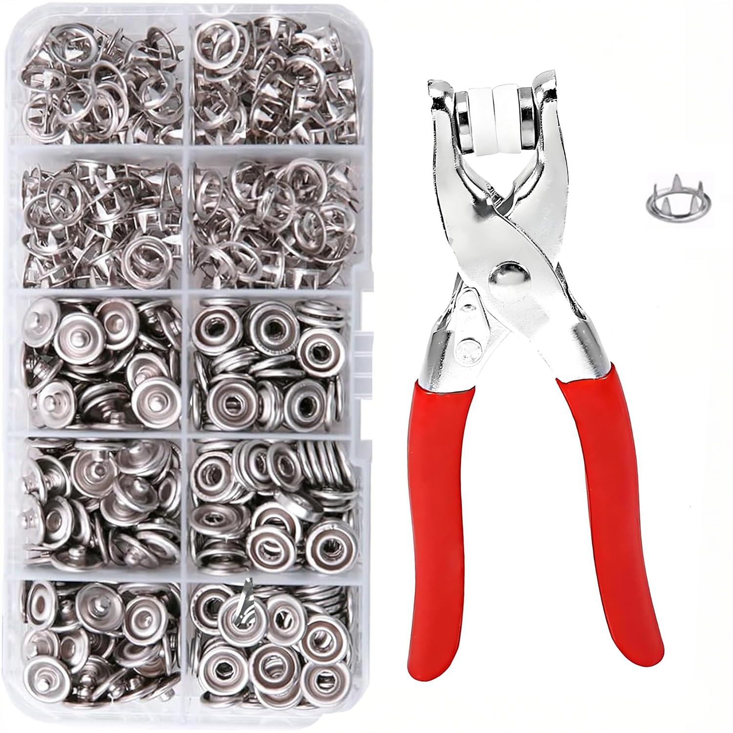 Photo 1 of **MISSING PARTS**
Snap Fasteners Kit - 100 Sets Metal Snaps Buttons with Fastener Pliers Press Tool - 400PCS 9.5mm Five Claw Buckle Tool Set,Heavy Duty Press Tool Kit Perfect for DIY Crafts Clothes and Sewing (Silver)