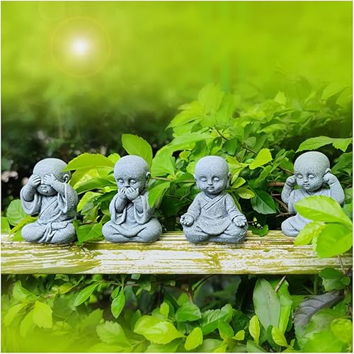 livelyfish Juego de 4 estatuas de monjes de Buda para bebé, juego de estatuas de Buda para bebé, no escucha el mal, no ver el mal, no hablar mal, no