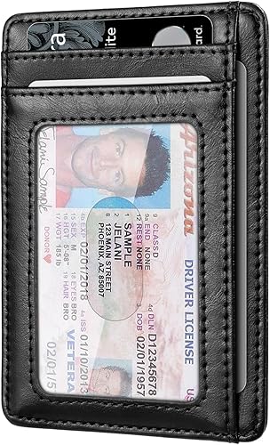 Miniatura 8 de RFID - Cartera de bolsillo frontal de piel auténtica con cierre magnético, delgada y minimalista, para hombres y mujeres, M, Líneas cruzadas negras