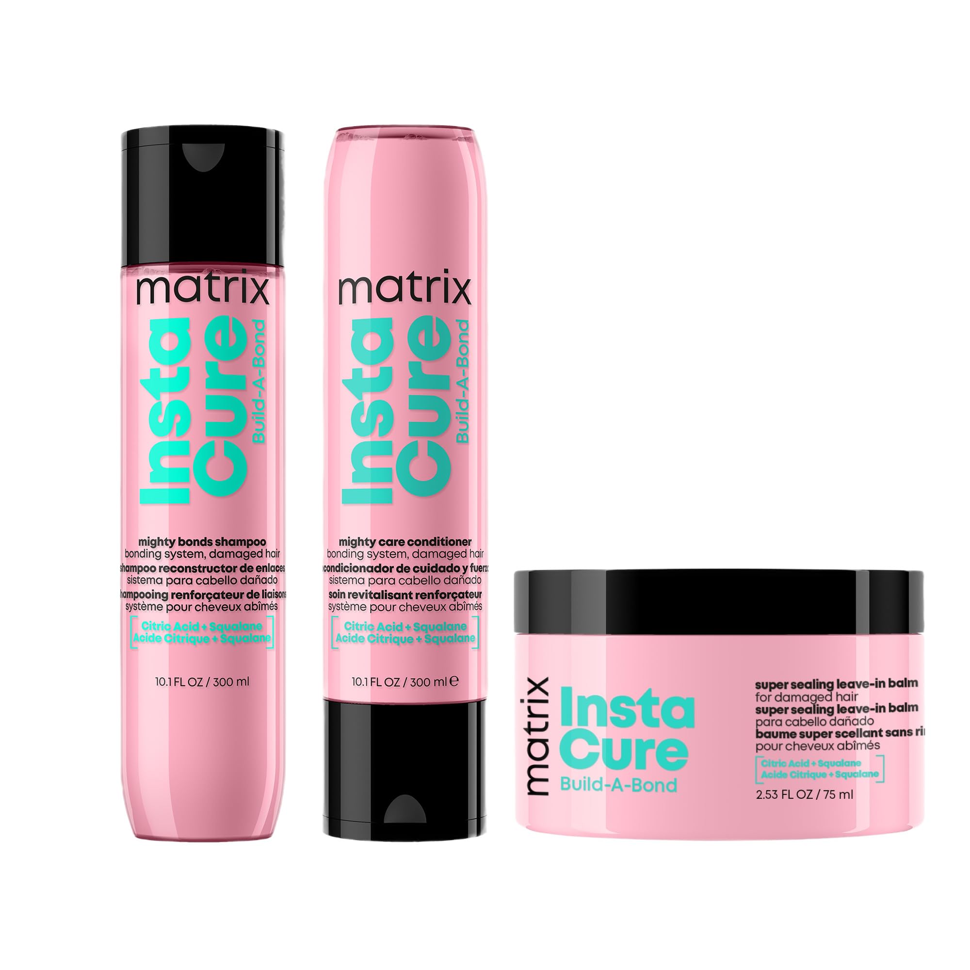 MATRIX - Routine Réparatrice - Shampoing + Après-Shampoing + Baume - Répare et Renforce les liaisons, Adoucie et Lisse - Instacure Build-A-Bond