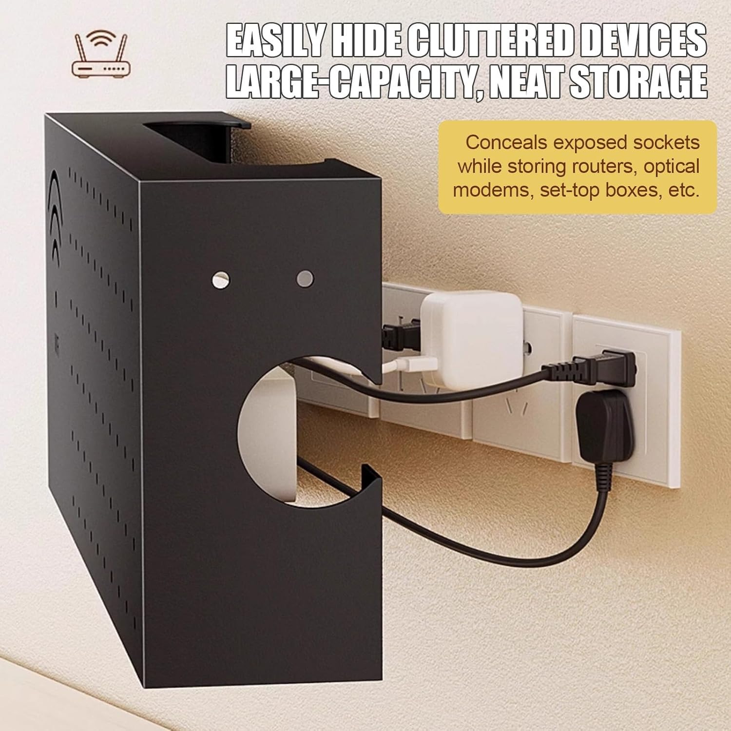Mobile Da Parete in Acciaio Al Carbonio Per Router, Mobile Porta-Modem E Dispositivi Multimediali, Scaffale Portaoggetti Per Soggiorno, Ufficio E Camera Da Letto,Nero,50x10x20cm