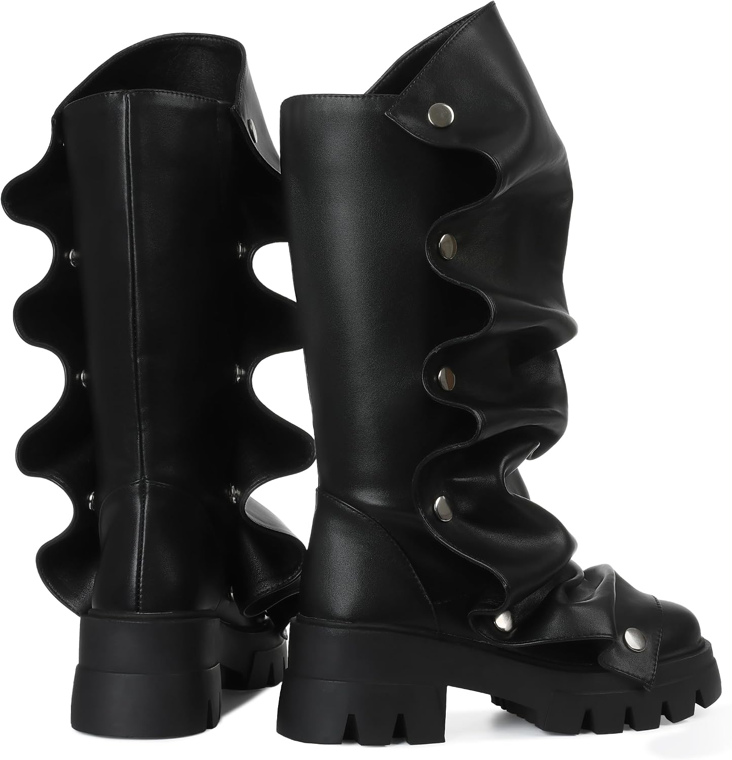 VOMIRA Black Slouchy Boots for Women Wide Calf Boots Platform Combat Boots image 4