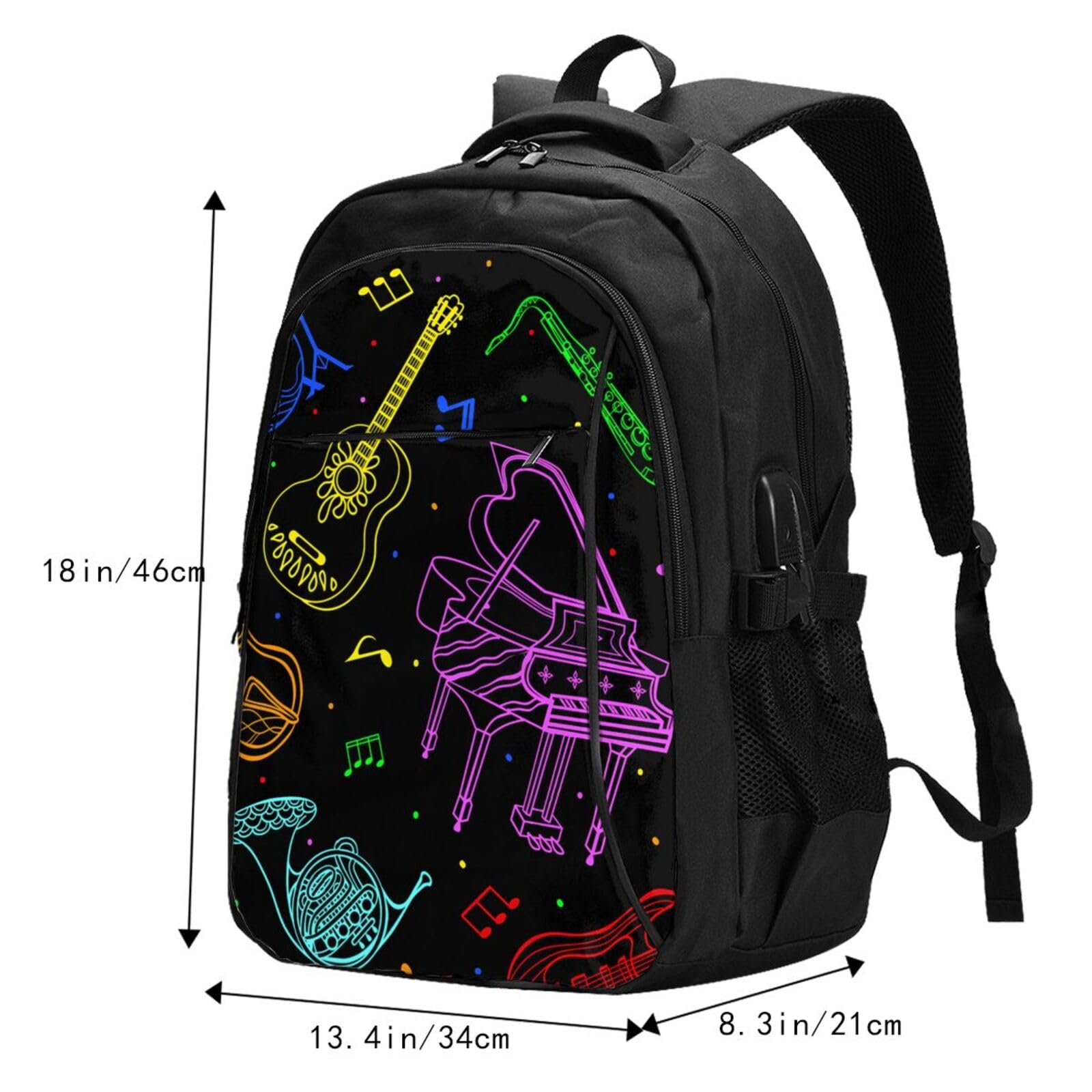 InOmak Musikinstrumente in Neonfarben, Reiserucksack, Freizeitrucksack, Schulrucksack, Laptop-Rucksack für Damen und Herren
