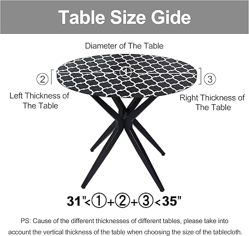 Miniatura 366 de Smiry - Mantel redondo de vinilo ajustable con bordes elásticos y parte trasera de franela, mantel de vinilo impermeable, lavable, diseño enrejado