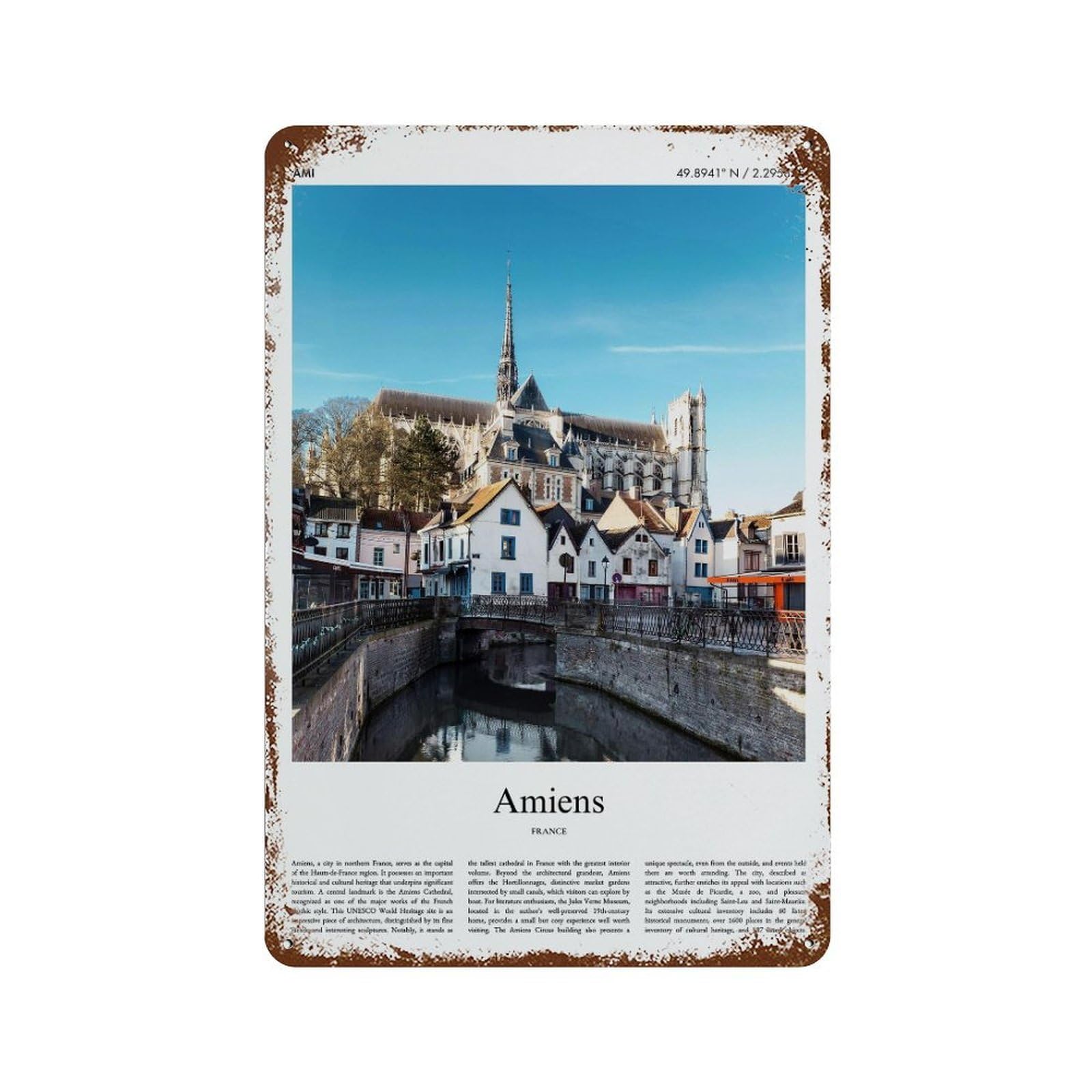 xiaoxiaoshen Amiens France City Scenery Wall Decor Art Metal Tin Poster Modern Home Decor Art Home Bar Shop Decorations Vintage Sign 30x20cm