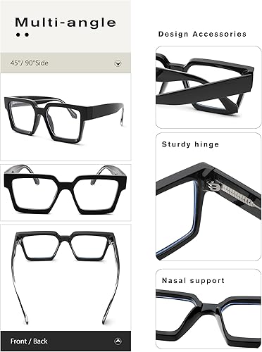 Miniatura 2 de Pro Acme Gafas cuadradas de gran tamaño con luz azul para hombres y mujeres, a la moda, rectangulares, con marco grueso, UV400, gafas falsas