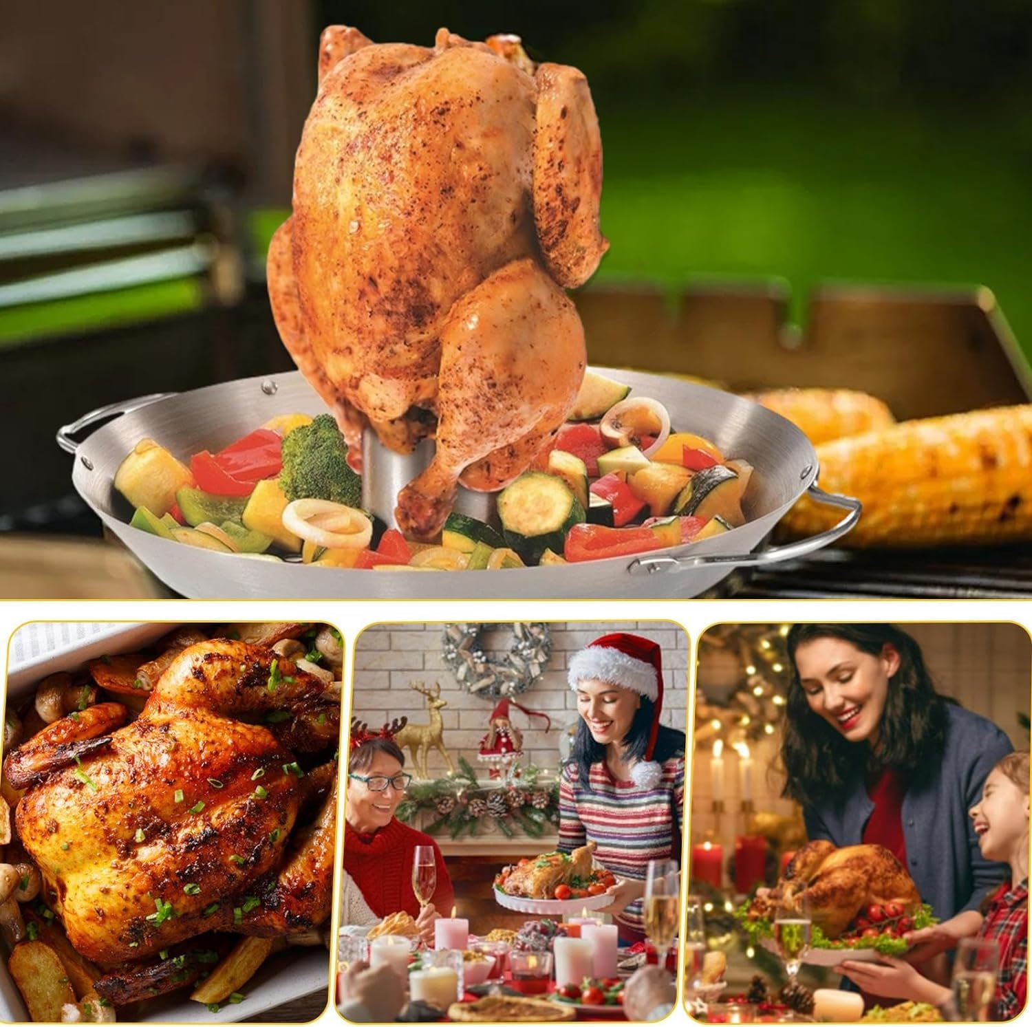 Pionowa patelnia do pieczenia kurczaka - Stojak do pieczenia kurczaka ze stali nierdzewnej, Puszka do grillowania Puszka do kurczaka, Pionowy stojak do pieczenia kurczaka, Można myć w zmywarce Garnek
