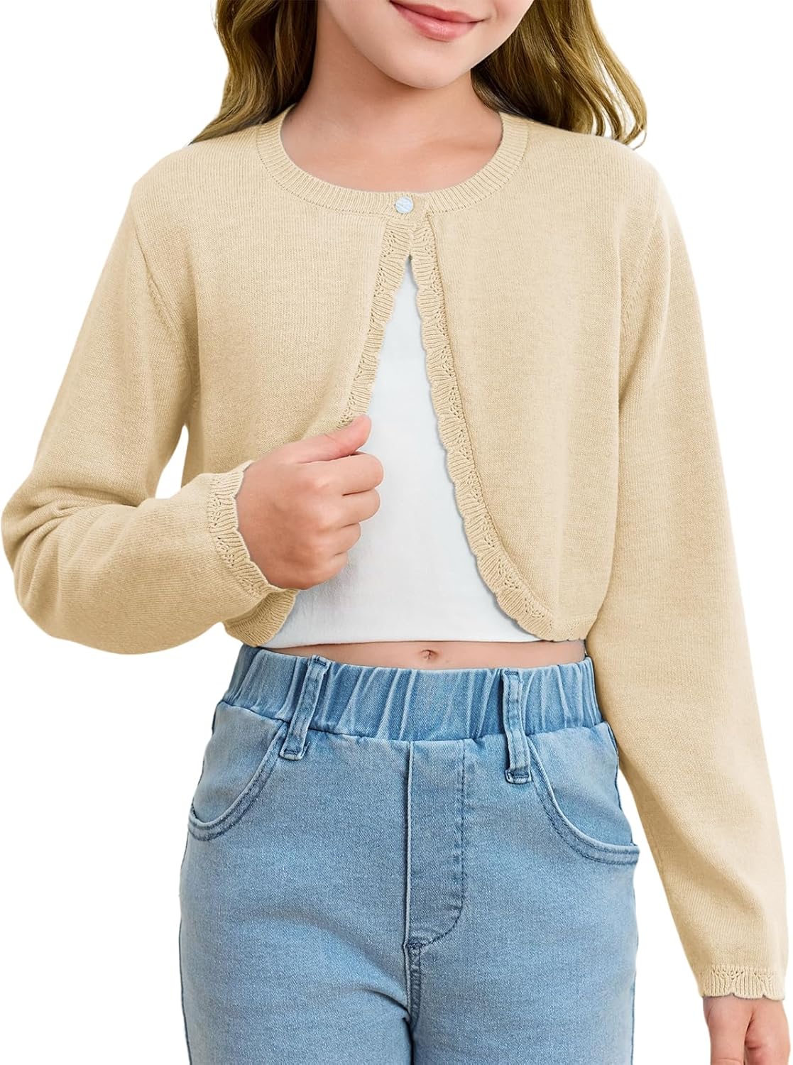 Girls Long Sleeve Bolero Cardigan Sweater Kids Cute Button Knit Shrug Cropped Sweaters Tops