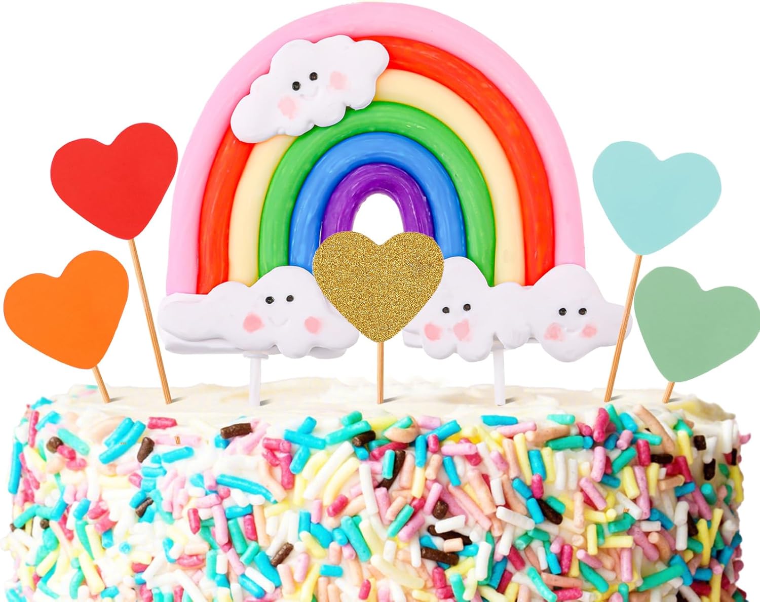 Abeillo Rainbow Cake Topper with Smiling Cloud and 10PCS