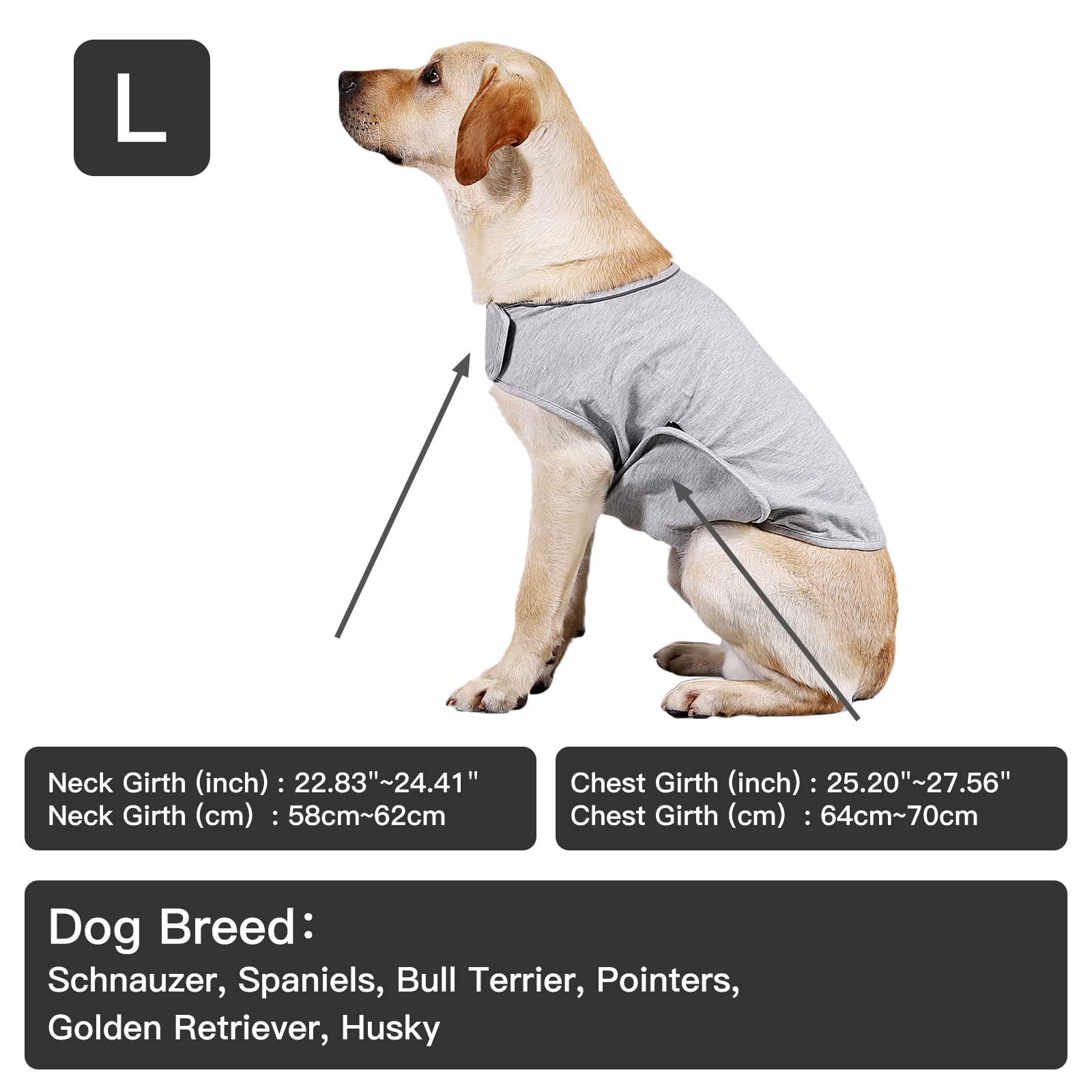 Anxiety Mantel für Hunde, leichte Wickelweste, Hunde-Angstjacke, verwendet zur sofortigen Therapie für Überspannung bei Blitzlicht und Feuerwerk, um beruhigenden Komfort zu halten, L, grau