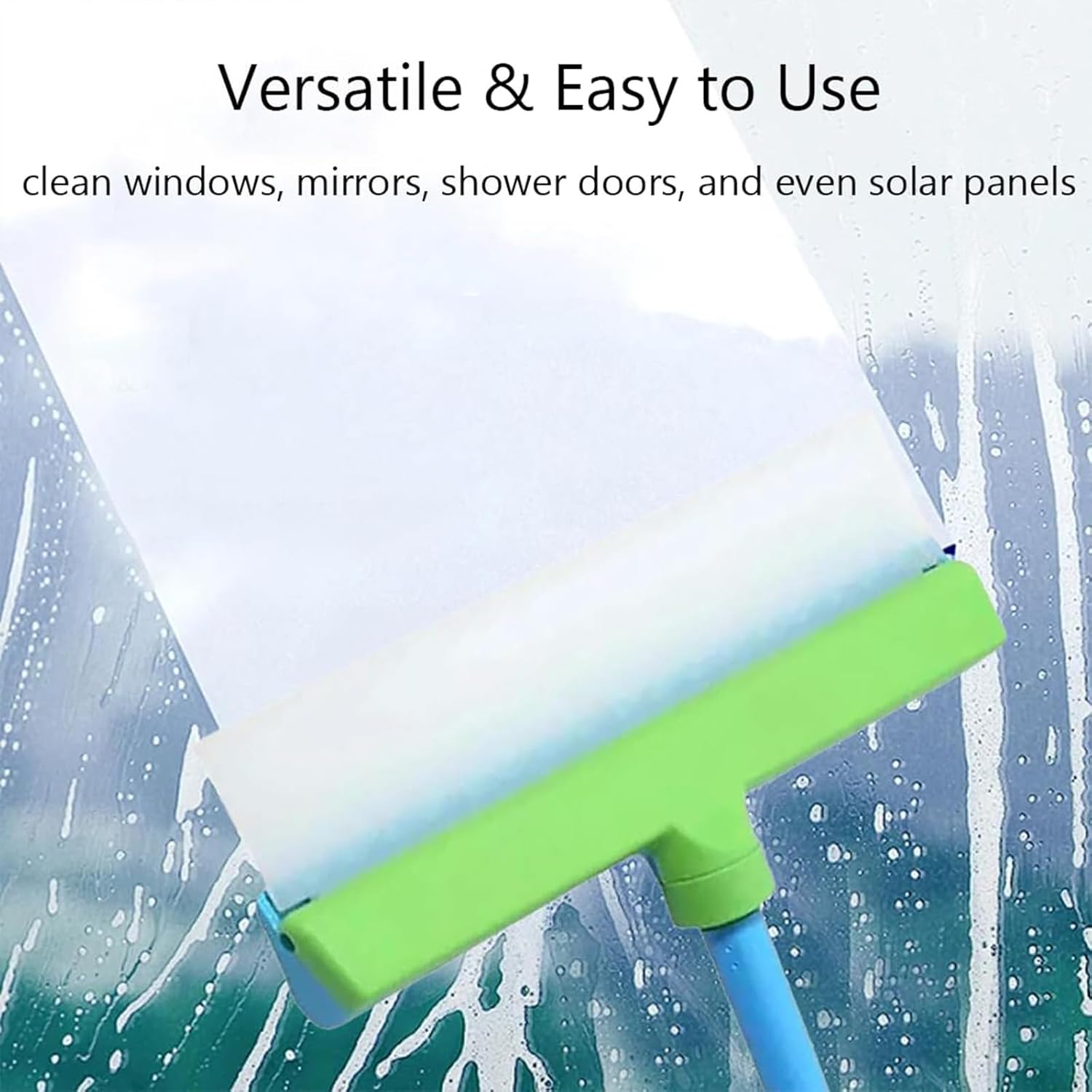 Window Cleaning Kit, Window Squeegee, Window Cleaning Squeegee Kit with Silicone Squeegee & Microfiber Scrubber/Wet and Dry/for All Glass and Cars (Blue, 2 Pcs)