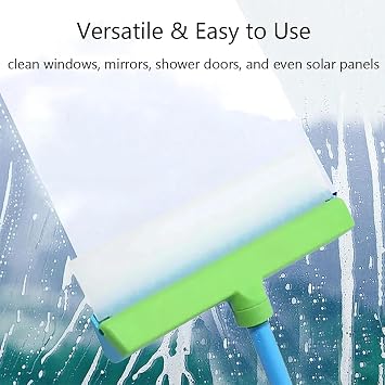 Window Cleaning Kit, Window Squeegee, Window Cleaning Squeegee Kit with Silicone Squeegee & Microfiber Scrubber/Wet and Dry/for All Glass and Cars (Green, 2 Pcs)