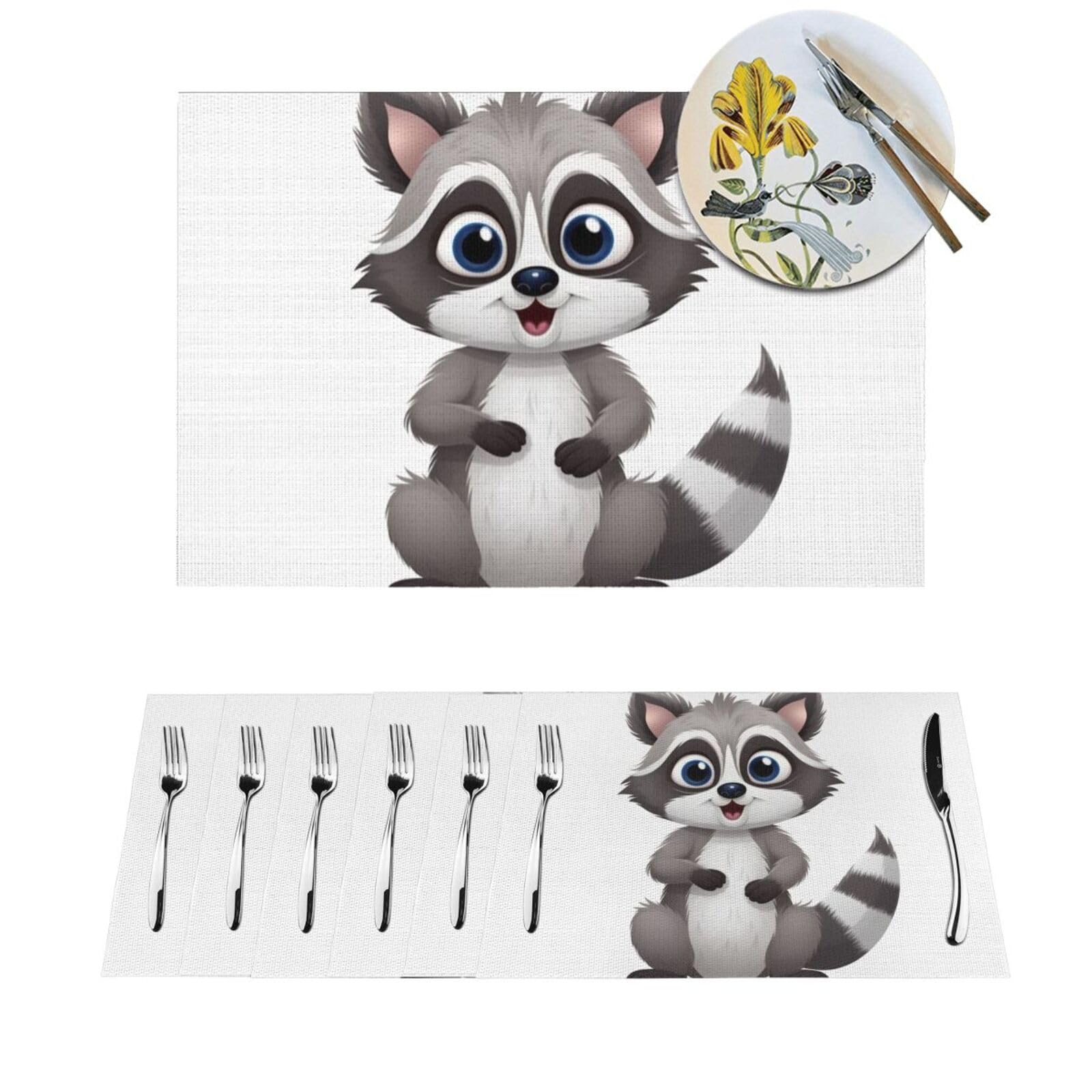 Set de table PVC lavable lot de 6 motif raton laveur résistant à la chaleur 45x30 cm