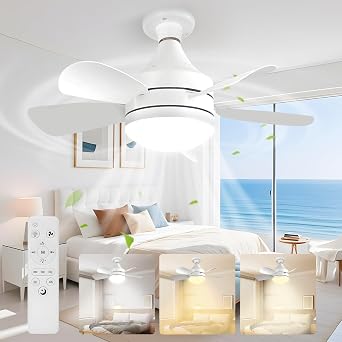 Ceiling Fans with Lights and Remote, Quiet Ceiling Fans with 5 Blades, Ceiling Fan Light 3000K-6000K 3 Colors Dimmable for Bedroom, Garage, Kitchen, Living Room, Patio [Energy Class G]