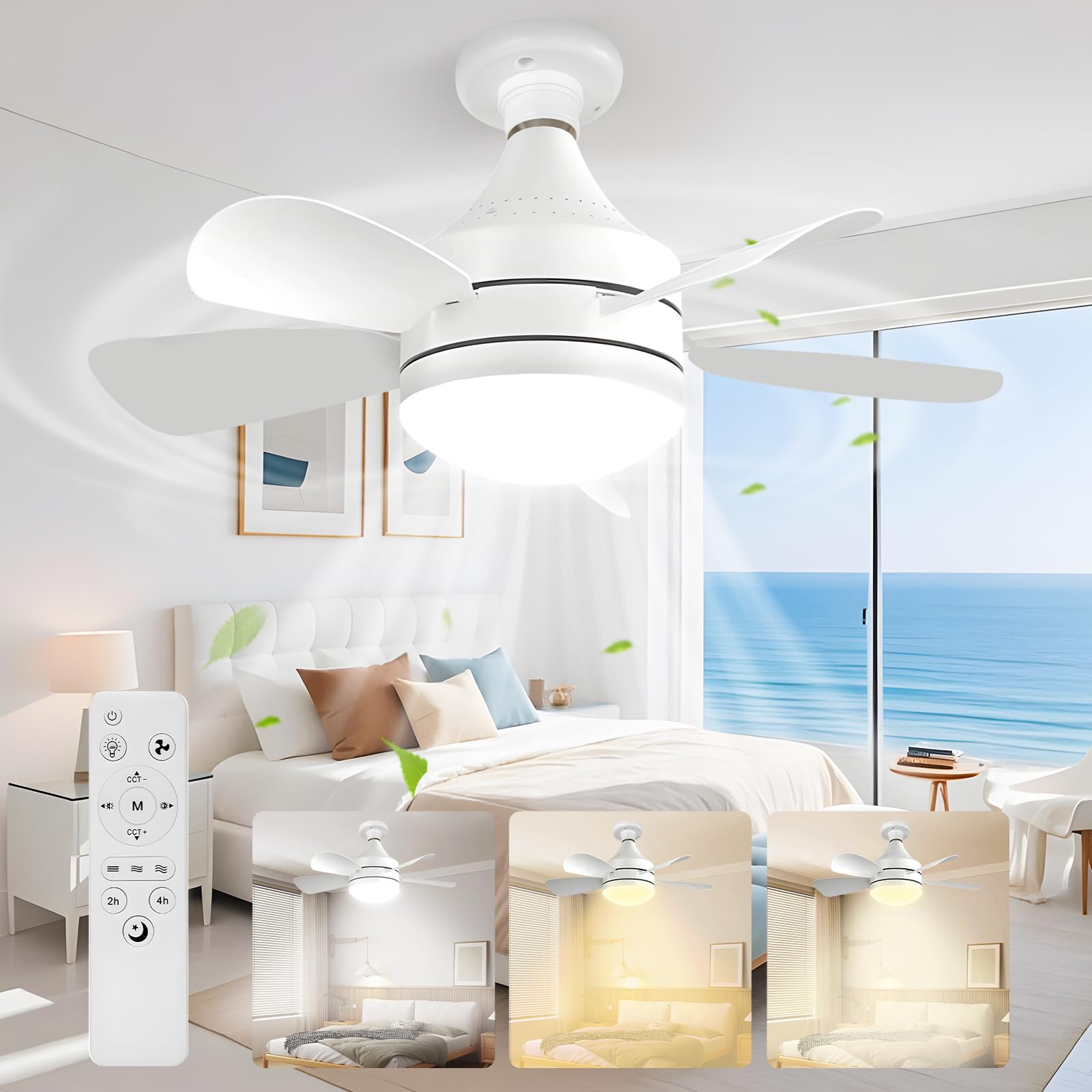 Vutlace Ceiling Fans with Lights and Remote, Quiet Ceiling Fans with 5 Blades, Ceiling Fan Light 3000K-6000K 3 Colors Dimmable for Bedroom, Garage, Kitchen, Living Room, Patio