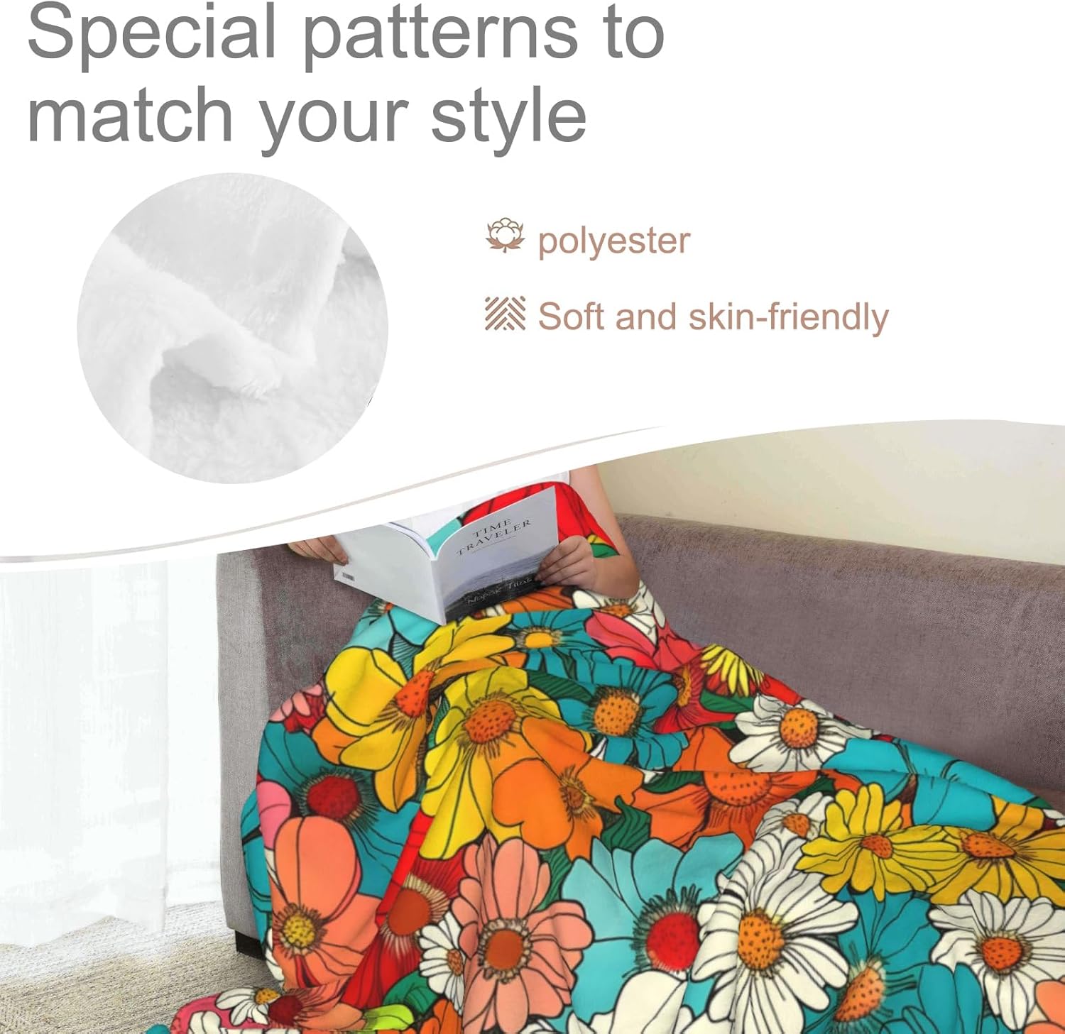 Beautiful Peacock with Floral Blanket, Flannel Throw Blanket Soft Cozy Lightweight Blankets for Adults Women Kids Home Decor for Sofa Couch Bed 60x50 Inch - Image 4