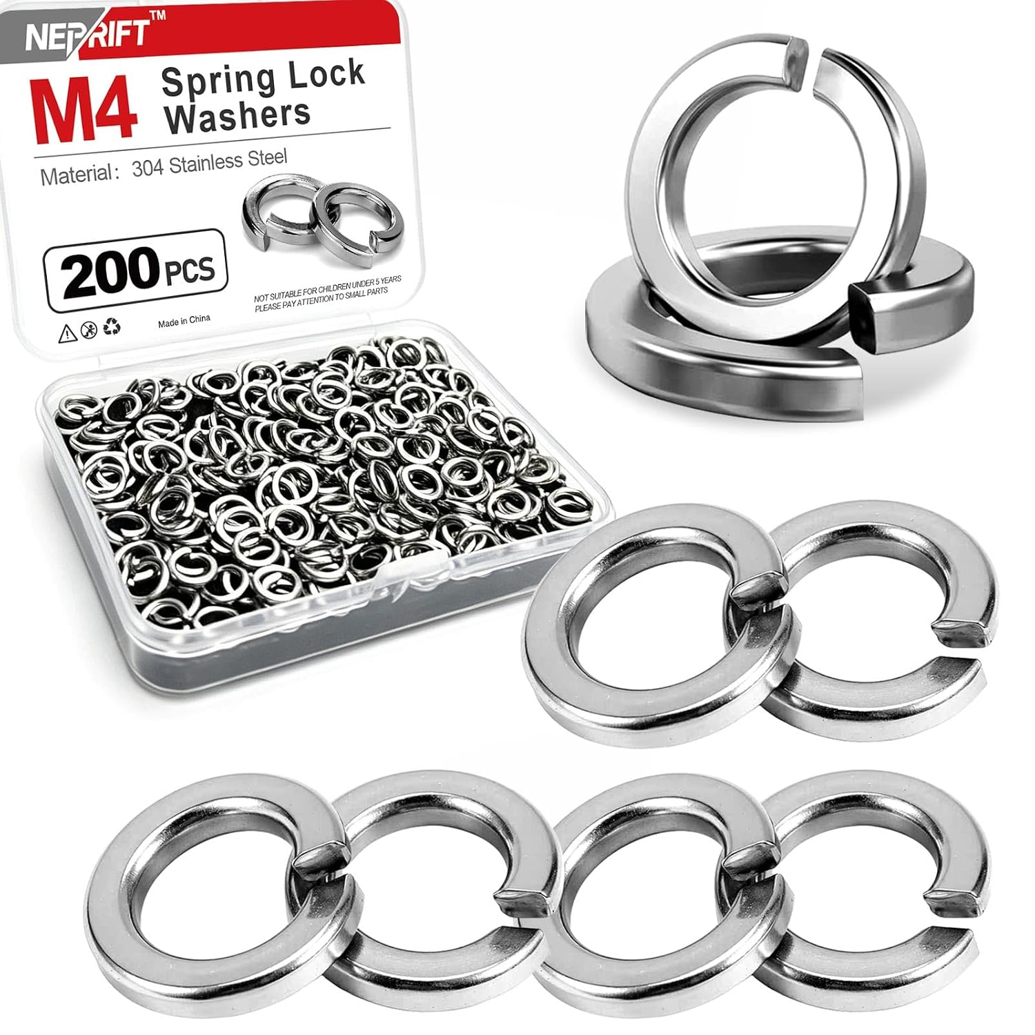40PCS M8 Spring Lock Washers, Stainless Steel Split Washers