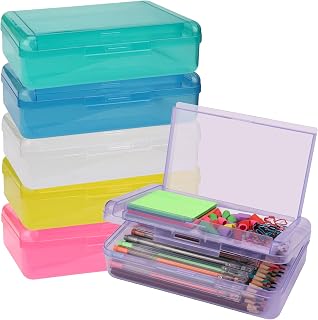 6 PCS Pencil Box,Double Layer Large Capacity Pencil Box,Hard Pen Case with Snap-tight Lid, Plastic Pencils Case for Office School Supplies Pen Boxes,Storage Organizer for Gel Pens Erasers-Coloured
