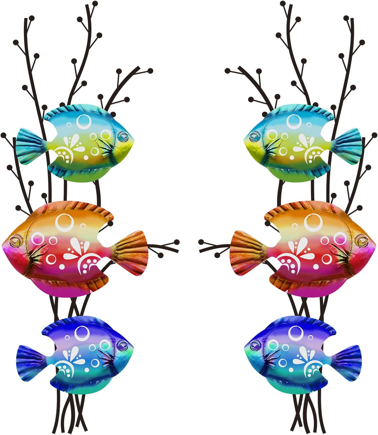 Landhoow 2 Pcs Coastal Wall Decor Metal Fish Wall Art Beach Ocean Sea Tropical Fish Art Nautical Hanging Sculpture for Summer Party Favor Indoor Outdoor Bedroom Living Room Kitchen