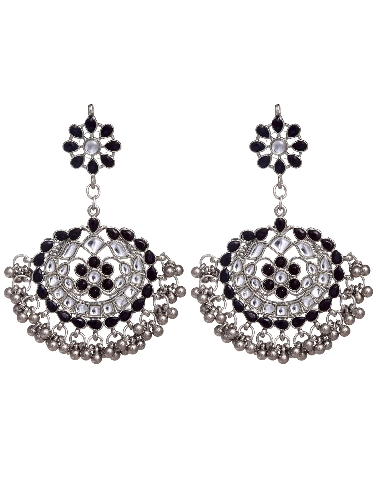 Karatcart Antique Black Kundan Studded Oxidised Silver Handcrafted Chandbali Earrings for Women (B09R424NT5) Amazon Price History, Amazon Price Tracker