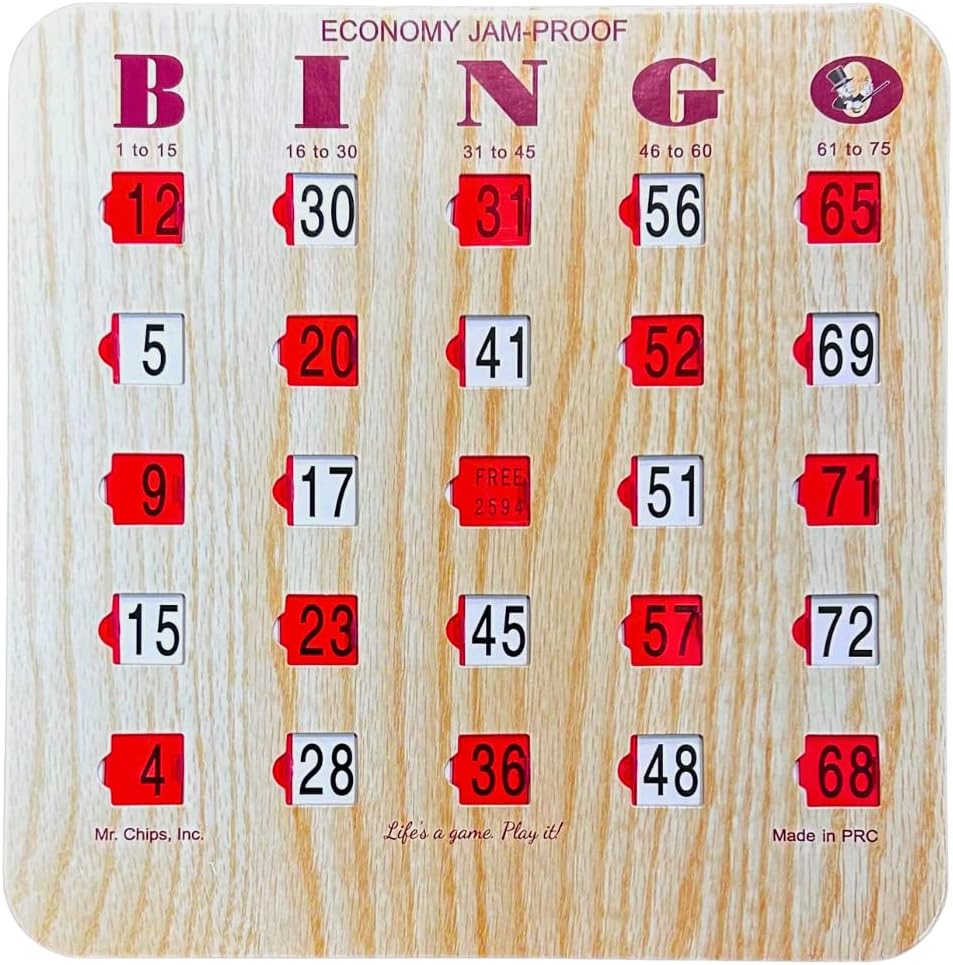 MR CHIPS Jam-Proof Fingertip Slide Bingo Cards with Sliding Windows 10 Pack in Tan Style