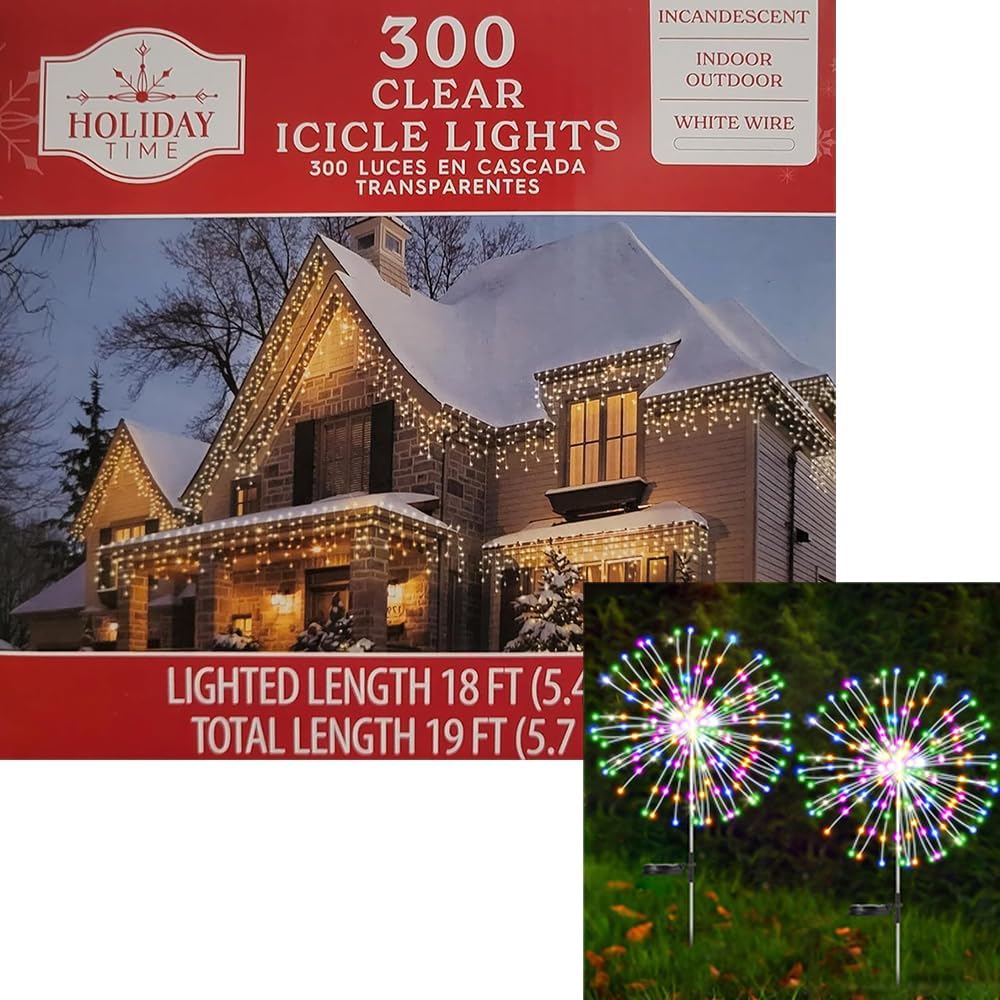 Solar Garden Lights Outdoor,Waterproof Garden,2 Pack 200 LED Twinkling Firework Lights Decorative with 8 Modes,Decor for Yard Patio Pathway Lawn Clear with White Wire