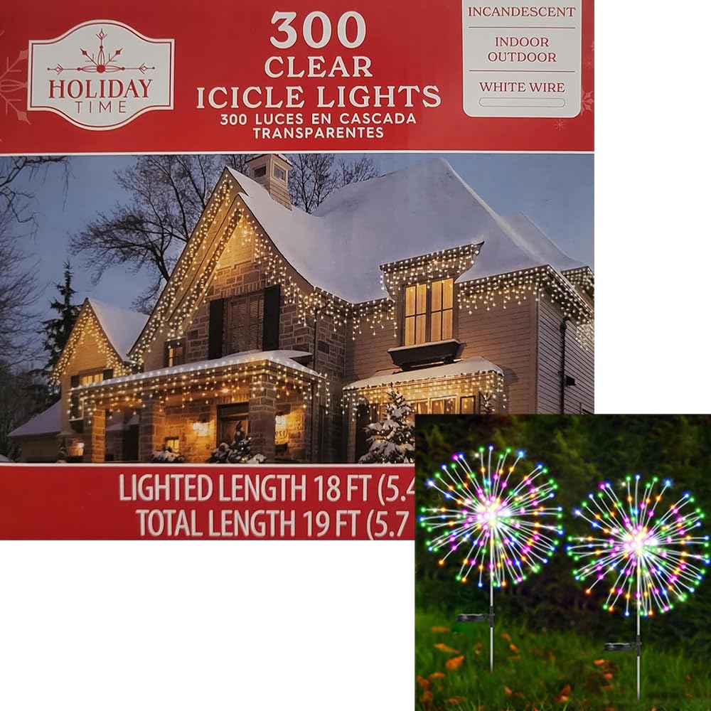 Solar Garden Lights Outdoor,Waterproof Garden,2 Pack 200 LED Twinkling Firework Lights Decorative with 8 Modes,Decor for Yard Patio Pathway Lawn Clear with White Wire