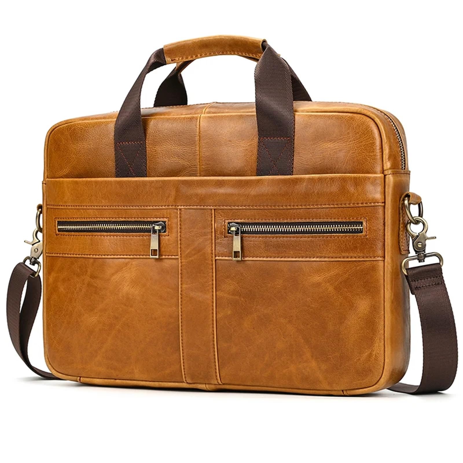 Bolso Mensajero De Cuero Bolso de negocios cuero genuino for hombre, maletín for portátil 15 pulgadas, bolso bandolera for documentos A4, trabajo for mensajes En Viaje De Negocios