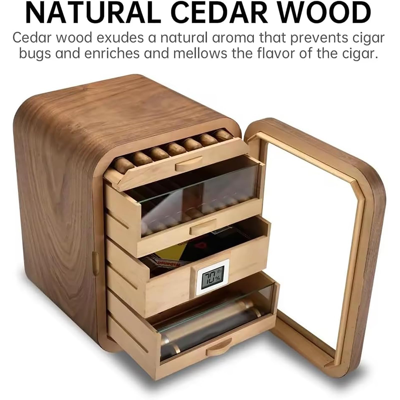 Zigarren Humidor Schrank, Elektronischer Humidor mit Hygrometer, 110 Zigarren Kapazität, 360° Luftzirkulation, ideal für Zuhause, Bar, Party
