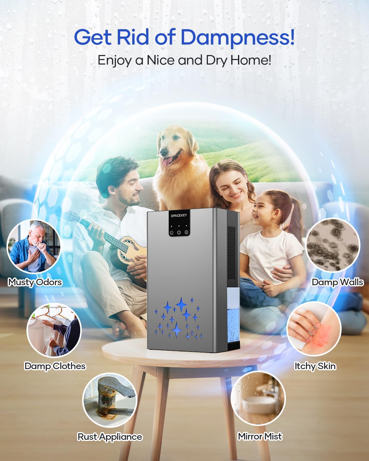 Dehumidifier, 95 OZ Water Tank Dehumidifiers for Home, 1000 sq. ft. Dehumidifier for Basement Bathroom Bedroom with Auto Shut Off, 7 Colors LED Light, Quiet Dehumidifiers with Sleep Mode, Grey - Image 8