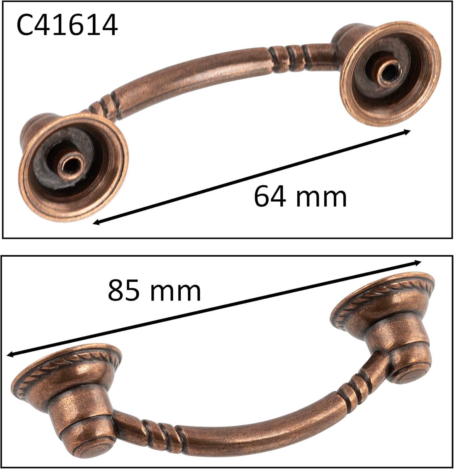 AERZETIX - C41614 – Set of 5 Vintage Furniture Handles 64 mm – Antique Door Cupboard Drawer Interior Decoration Kitchen Living Room – Metal – Antique Copper Finish