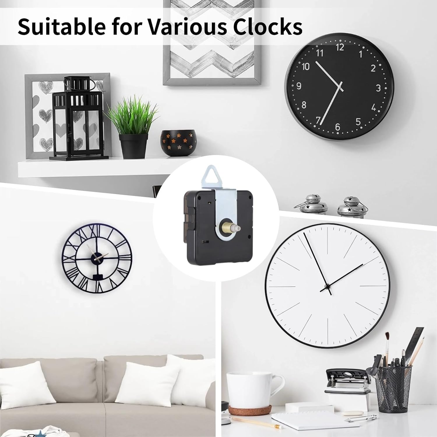 Clock DIY Replacement, 15 Pieces Clock Device Motions with Clock Hands Pointers 16 Sets, Silent Sweep Operated Battery Motor Kit for Clock Repair