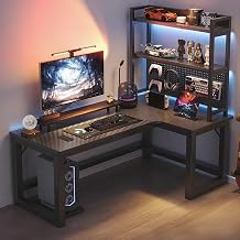 Amecke Large L-Shaped Desk, Computer Desk, Computer Desk, L-Shaped Corner Desk, Carbon Fiber Tabletop, L-Shaped Computer Gaming Desk, Home Office Computer, Study, Storage, Office Space Saving, Home