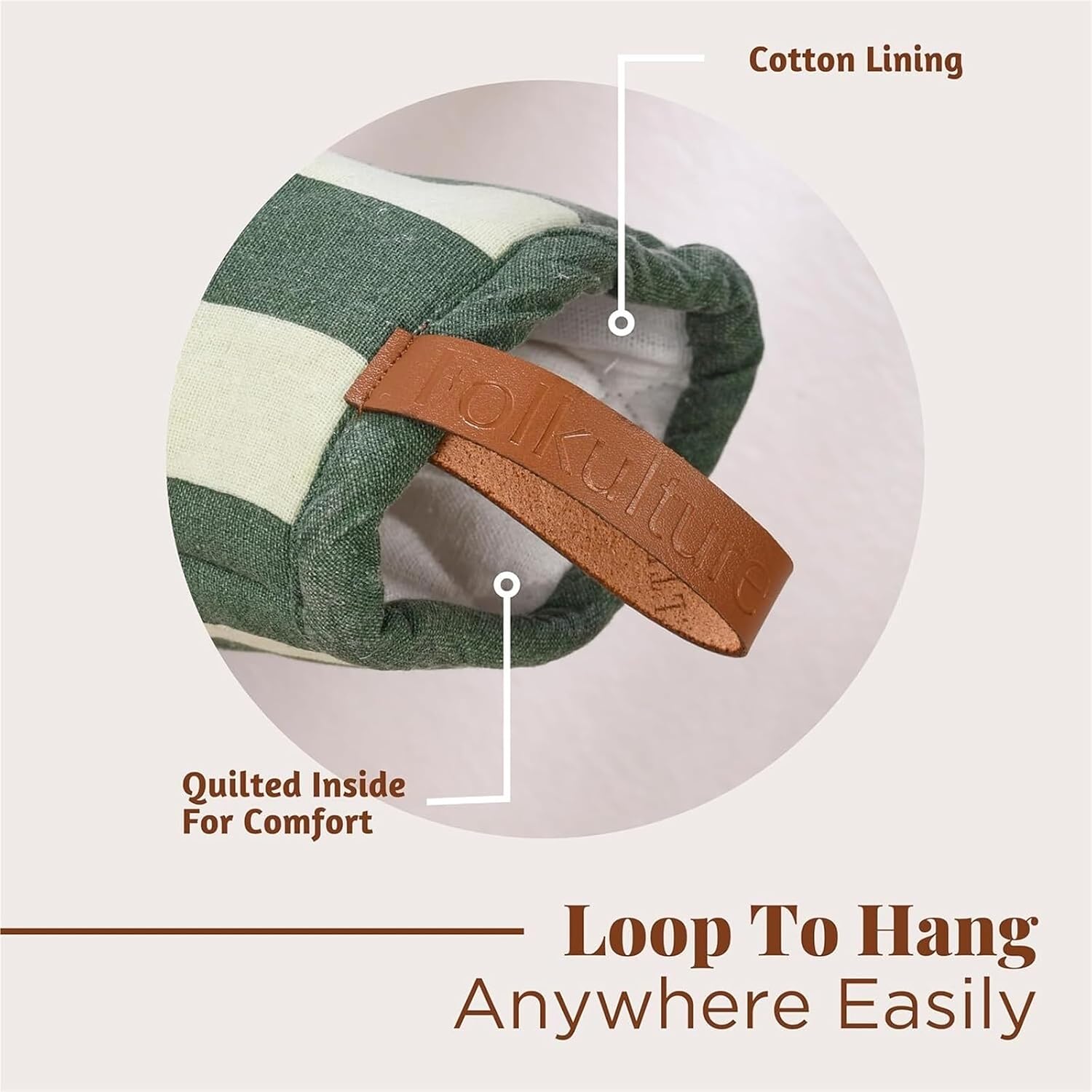 Heat-Resistant Mini Oven Mitts Set of 2 Green Cotton with Hanging Loop for Kitchen Safety